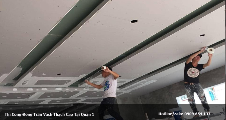 Thợ thi công đóng trần vách thạch cao tại Đức Huệ 4